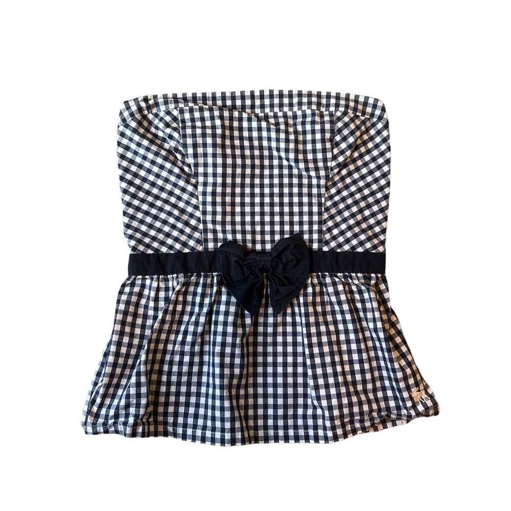Abercrombie & Fitch Navy and White Gingham Print Tube Top - Size M